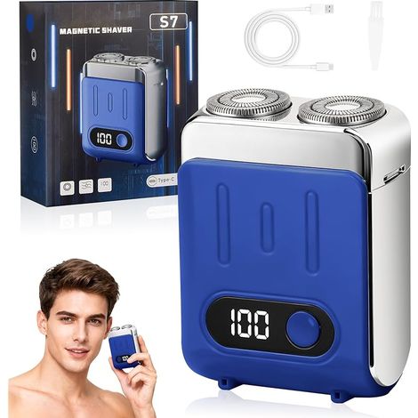 Mini Rasoir Électrique pour Hommes, Design Valisette 2026, Étanche IPX7, Rechargeable via Type-C, Tondeuse à Barbe Magnétique à Double Tête pour Maison, Bureau et Voyages (B) (1/5)