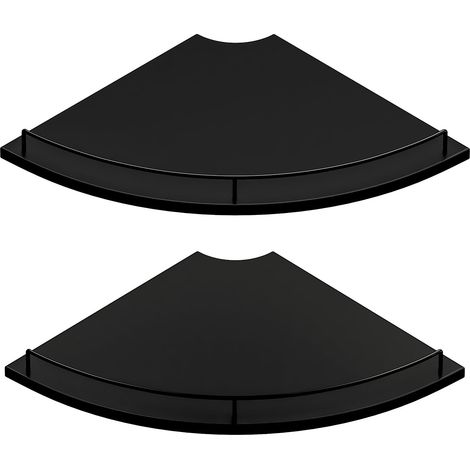Étagère d'angle Murale 30 cm, étagère Flottante 2 Niveaux, Design éventail, Bois Rustique avec clôture, Noir, Rangement Appartement, Chambre à Coucher, Cuisine (1/5)