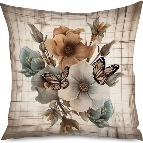 Housse de Coussin décoratif bois éclaté et fleurs exotiques (1/5)