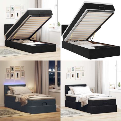 vidaXL Ottoman-Bett mit Matratze & LEDs Schwarz 90x200 cm Samt (1/5)