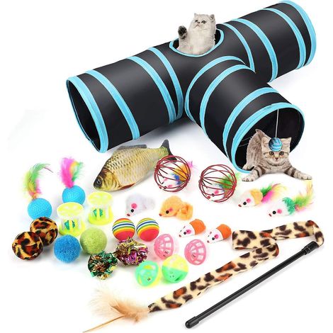 Tunnel pliable 3 en 3 parties et jouet tubulaire bruissant avec canne à pêche pour chats, lapins et chiens (1/5)