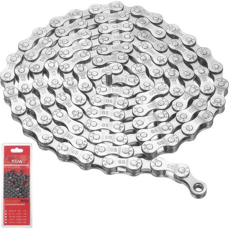 Catena per bicicletta a 6/7/8 velocità, catena per bicicletta da 1/2 x 3/32 pollici, acciaio al carbonio, argento, per bici da corsa, bici sportive, resistente e compatibile con vari tipi di biciclett (1/5)