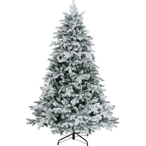 COSTWAY Sapin de Noël Artificiel 180 cm, 1415 Branches, 260 Lumières LED Blanc Chaud, Floqué, Charnières, Arbre de Noël Pré-éclairé, Installation Rapide, Blanc et Vert (1/5)