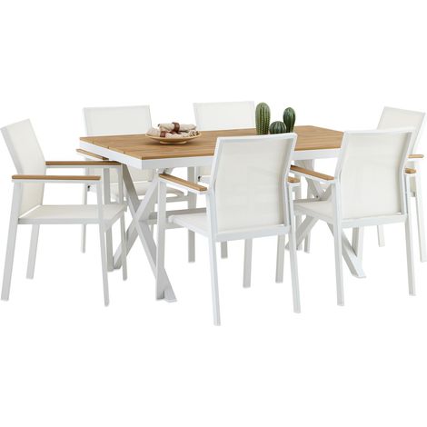 Ensemble table et chaises de jardin WINDY 7 p. Blanc/Naturel (1/5)