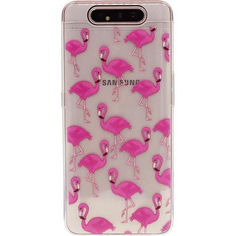 Coque arrière souple pour Samsung Galaxy A80 - Motif flamants roses - Transparente - Étui de protection (1/5)
