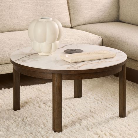 Table ronde 90x90x45cm blanc et brun