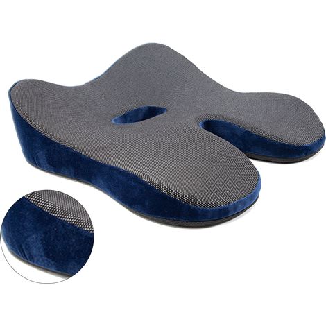 Coussin de siège en mousse à mémoire de forme, respirant et antidérapant, pour bureau ou chaise, bleu marine, 40 x 40 x 11 cm (1/5)