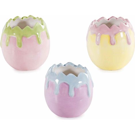 Contenitori pasquali a forma di uovo in ceramica pastello con bordi colorati ad effetto colata in rilievo, set da 6 pezzi, Ø 8,5 cm x 8 H
