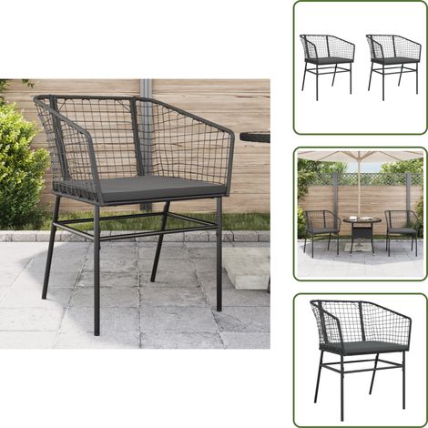 The Living Store Chaises de jardin lot de 2 avec coussins noir résine tressée - Chaise De Jardin - Fauteuil De Jardin - Mobilier De Jardin - Meubles De Terrasse - Décoration Extérieure (1/5)