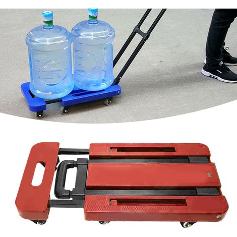 Chariot de manutention pliable rouge, base rétractable de 10 cm, 6 roues silencieuses en caoutchouc, roulements robustes et antidérapants. (1/5)