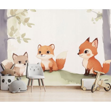 Fototapete Tiere Füchse, für Kinderzimmer, 150 x 105 cm – Komplettset inkl. Kleister & Anleitung (1/5)