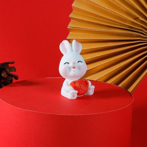 Niedliche Hasenfigur – Mini-Glücksbringerfigur, handgefertigt aus Kunstharz (3 x 4,3 cm, mehrfarbig) – 1 Stück, Dekoration für Büro und Zuhause (1/5)