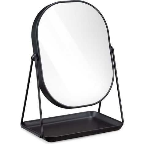 Miroir Cosmétique avec Plateau - Miroir à Poser 18 x 22,6 cm pour Maquillage avec Plateau à Bijoux - pour Chambre Coiffeuse Salle de Bain, 2x agrandissement (1/5)