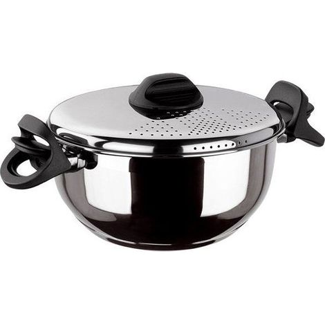 Cacerola para pasta y verduras INOXIBAR de 22 cm de acero inoxidable con tapa colador para inducción (1/4)