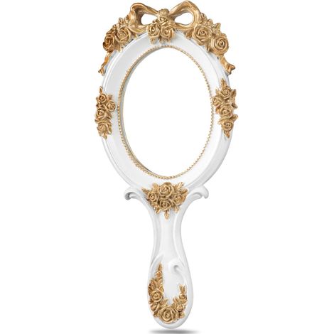 Miroir De Maquillage - Miroir Portable Rond En Résine Avec Poignée Vintage - Pour Salle De Bain Bureau Voiture - 1 Pièce (1/5)