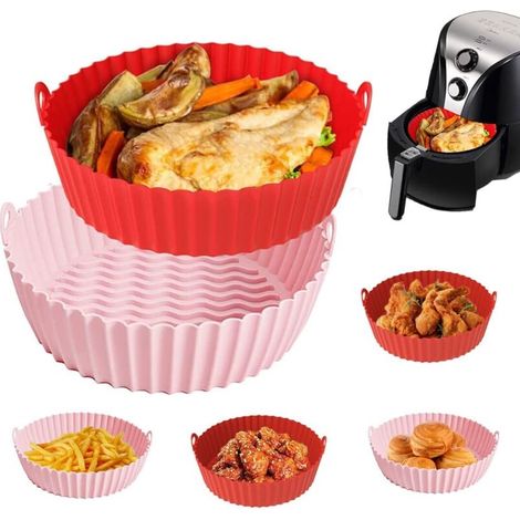 grandi accessori per friggitrice ad aria, cestello per friggitrice da 21 cm/8,5 pollici, accessori riutilizzabili in silicone per forni per friggitrice ad aria da 5-8 litri (rosa + rosso)