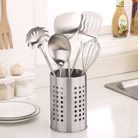 Support rond à baguettes et pinceaux en acier inoxydable, rangement ustensiles de cuisine, vide-couverts pour table (1/3)