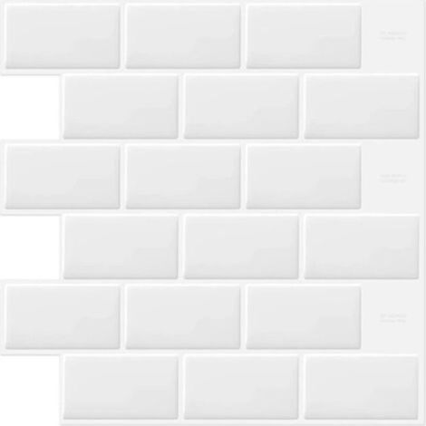 Carreaux muraux autocollants blancs effet brique pour dosseret de cuisine et salle de bain, 10 feuilles, 30,5 x 30,5 cm