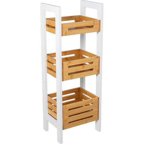 Étagère de Salle de Bain avec 3 paniers en Bois Blanc et Naturel 28 x 20 x 78 cm (1/4)