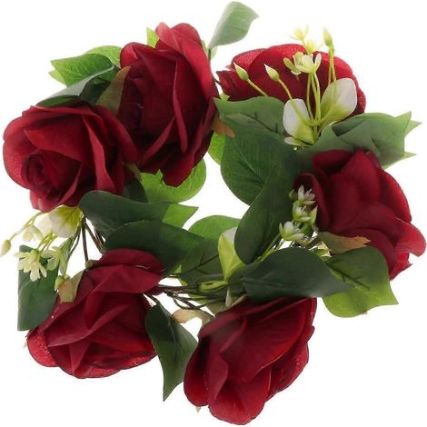 Couronne de bougies artificielles de 25 cm avec fleurs et feuillage, guirlande de bougies pour fêtes et décoration intérieure.-Red (1/5)