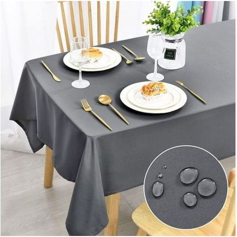 Nappe De Table Rectangulaire 140x200 Cm Imperméable Lavable Gris Clair Pour Intérieur Et Extérieur (1/4)