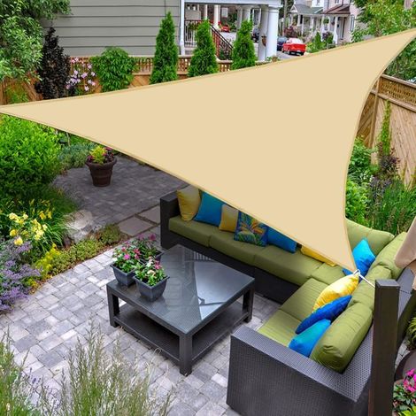 3x3x3m Sable Voile d'ombrage Imperméable Triangulaire PES Toile Ombrage Auvent Protection des Rayons UV pour Extérieur Jardin Terrass Balcon Couleur (1/4)