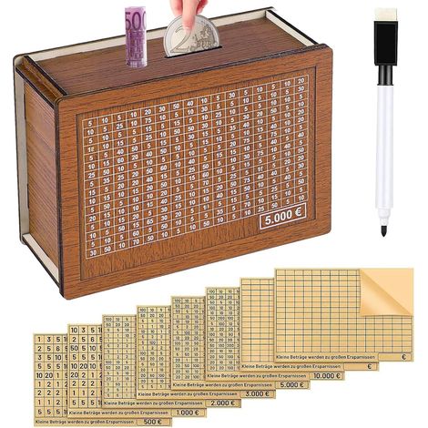 Tirelire en Bois,Tirelire Réutilisable,Tirelire avec Objectif,Tireliure en Bois,Tirelire rétro,Tirelire rétro,Numérique Tirelire pour Aider Les Commencer à Economiser(5000ou) (1/5)