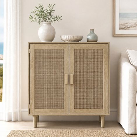 Mueble de almacenaje de 2 puertas en ratán, 80 x 40 x 88 cm, natural OKMYHOME (1/5)