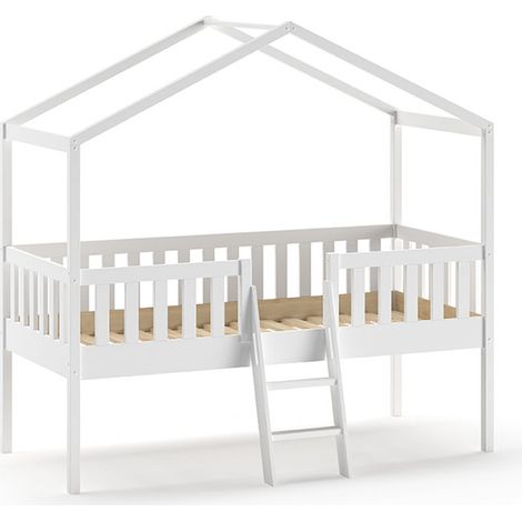 Lit cabane 90x200 sommier inclus Vipack Dallas Blanc (1/4)