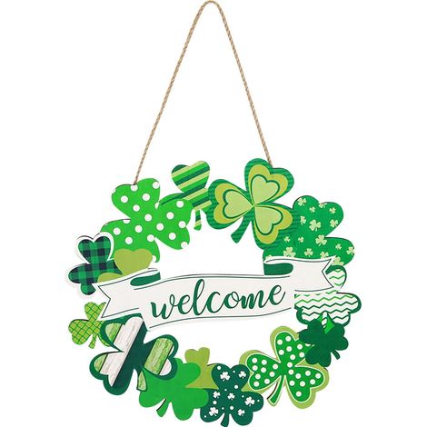 Panneau En Bois - Signe Bienvenue Saint-Patrick - Décoration Porte Mur Intérieur Extérieur - 32 x 32 cm - 1 Pièce (1/2)