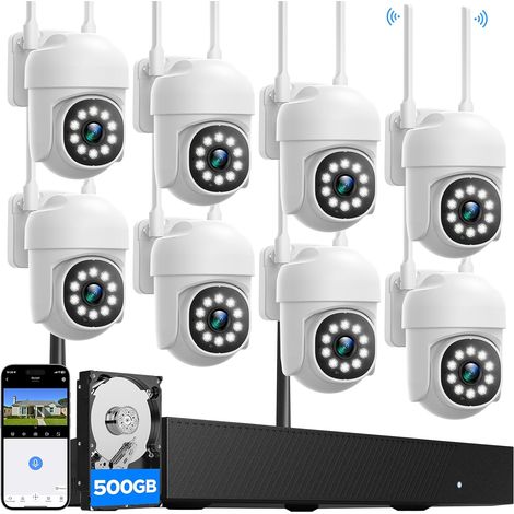 kit camera surveillance wifi exterieure sans fil, 8x caméra de surveillance, 360° Panoramique PTZ, Poursuite de Humaine Automatique, 16CH 4K NVR avec 500go, Vision Nocturne Couleur Intelligent (1/5)