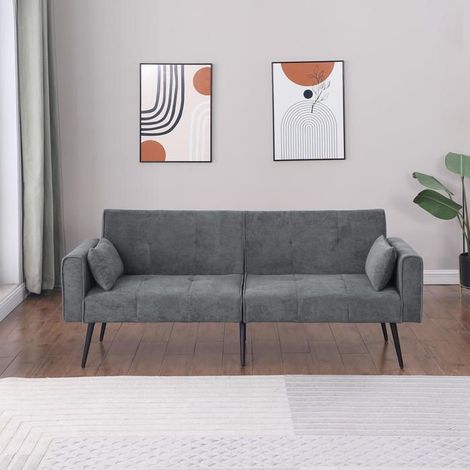 Canapé‑lit futon pliable gris — dossier réglable, velours côtelé, montage sans outils (1/4)