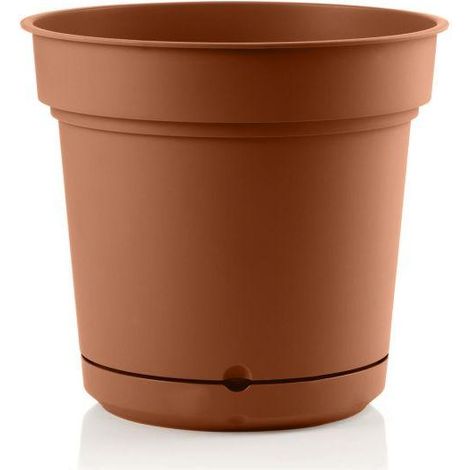 Outdoor runde Vase aus Kunstoff mit Untersetzer ''Hydral Element'' für Blumen und Pflanzen -23 cm / Terrakotta
