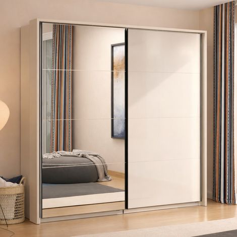 Armario Gran Lagos, Ropero Habitación, Perchero, 2 Estantes, Puerta Corredera, 220x217.5h cm Blanco Crema (1/5)