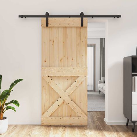 Teenpull – Schiebetür Natürlich und Schwarz 90 x 210 cm Massivkiefer (1/5)