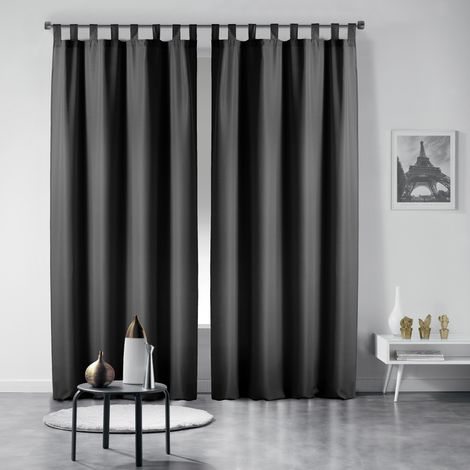 Lot de 2 rideaux 140 x 260 cm unis à passants Essentiel Noir (1/4)