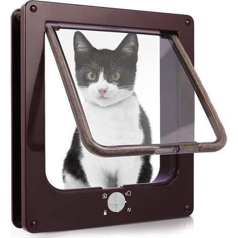 Gattaia per gatti, gattaia impermeabile con serratura rotante a 4 vie per gatti e piccoli cani, facile da installare e utilizzare, marrone XL (1/5)