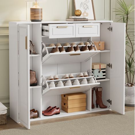 meuble rangement chaussures blanc 120 cm avec tiroirs OKMYHOME (1/5)
