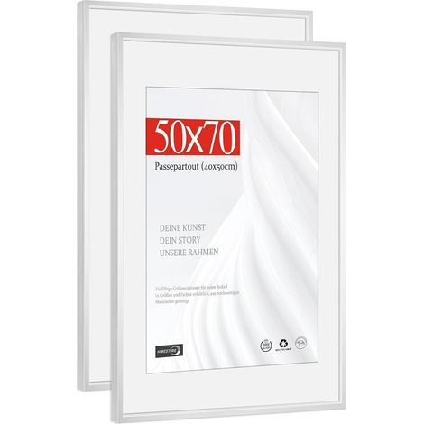 Bilderrahmen 50x70 cm Aluminium Silber mit Passepartout 40x50 cm, bruchsicher (1/5)