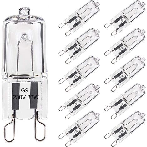 Paquete de 10 bombillas halógenas G9 de 33 W, luz blanca cálida, para horno, con tolerancia a 300 °C, bombillas de filamento G9, 420 lúmenes, 230 V. (1/5)