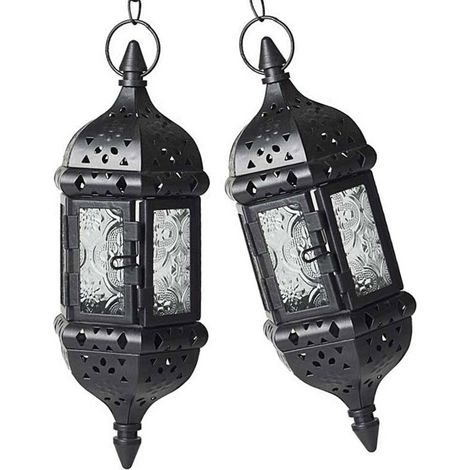 Lot de 2 bougeoirs suspendus en métal, ensemble de-Noir