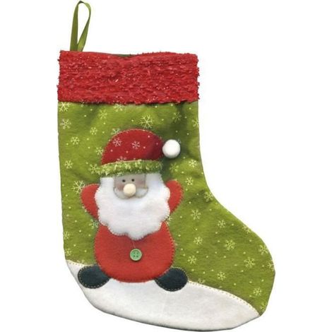 Chaussette Noel - 25 Cm - Decoration De Noel Pour Cheminee - Vert Rouge - 1 Piece