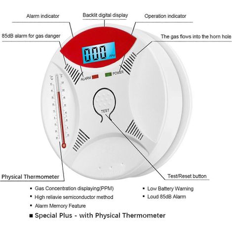Kombinierter Rauch- und Kohlenmonoxidmelder mit Thermometer, dekorativer Kohlenmonoxidmelder, Fledermaus