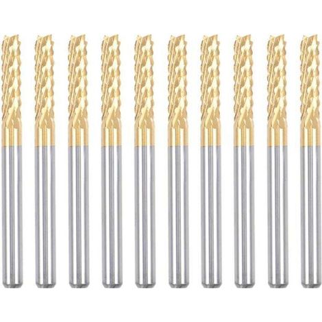 Fraises à graver en carbure de titane, 10 pièces, fraises CNC pour machine PCB, tige de 3 mm, revêtement en titane (1/4)