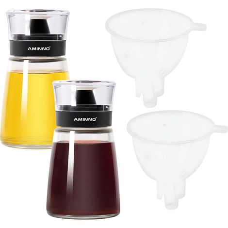 Lot de 2 Bouteille Huile Olive, Distributeur D'huile D'olive,Récipient Vinaigre en Verre avec Entonnoir,pulvérisateur d'huile de cuisson pour Cuisine, Grillades,Cuisson, Salade. (160 ml, Noir) (1/5)