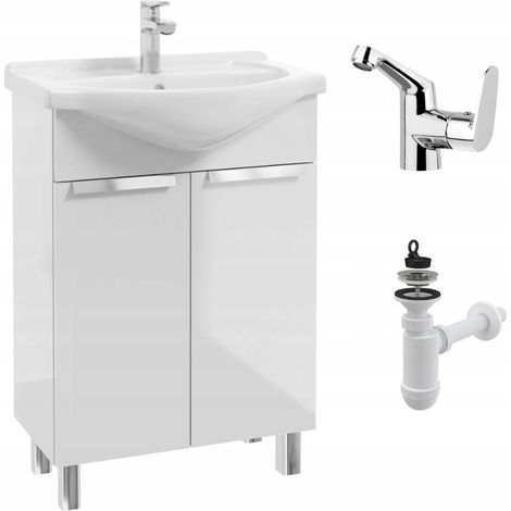 STAMAR Badezimmermöbel mit Waschbecken 50 - Weiß - Modernes Design - Platzsparend und Praktisch