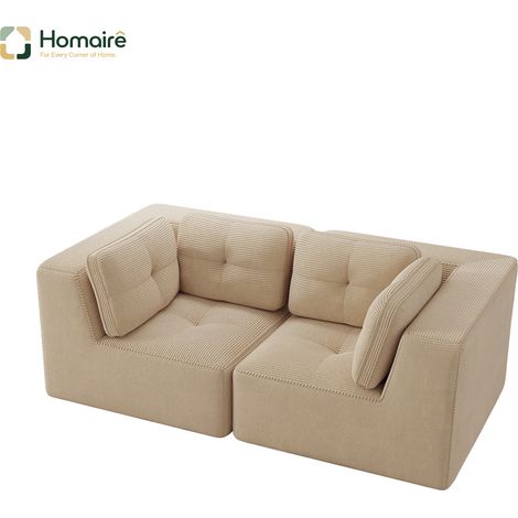 Canapé modulable en velours côtelé beige avec accoudoirs 208 x 104 x 69 cm HOMAIRE (1/5)