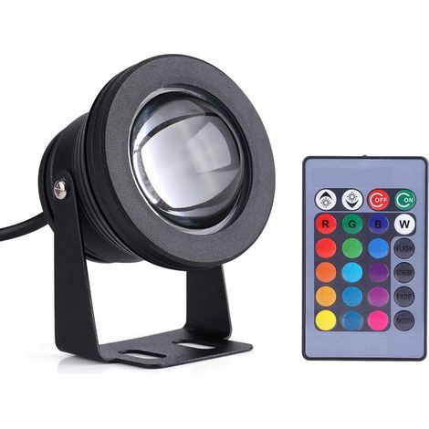 Projecteur pour la Cour, Spot LED 10W RGB Spot Extérieur Télécommande, Projecteurs Colorés à Intensité Variable 12V, Lumières de Paysage Imperméables, Lumières de Piscine(Coquille noire) (1/5)