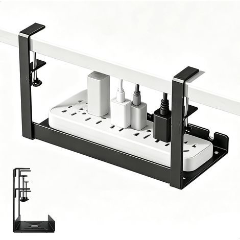 Kabelmanagement-Schreibtisch, Kabelmanagement-Ablage unter dem Schreibtisch ohne Bohren, Klemmbefestigung, verstellbar von 1 bis 5 cm (Schwarz) (1/5)
