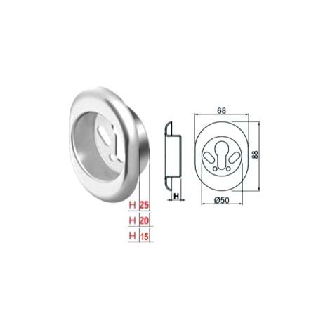 BOCCHETTA ANTISTRAPPO KT52 CROMO SATINATO mm.68x88x25h ø mm.50 (KT5238) DISEC